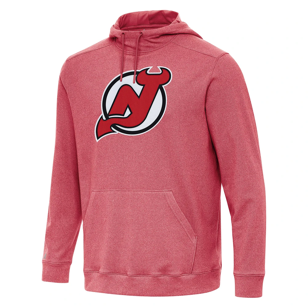Men's Antigua Heather Red New Jersey Devils Cloud Pullover Hoodie