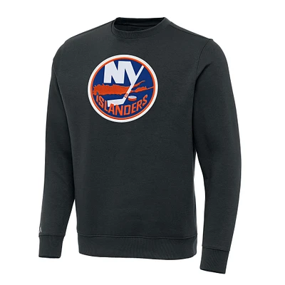Men's Antigua Charcoal New York Islanders Victory Crewneck Pullover Sweatshirt