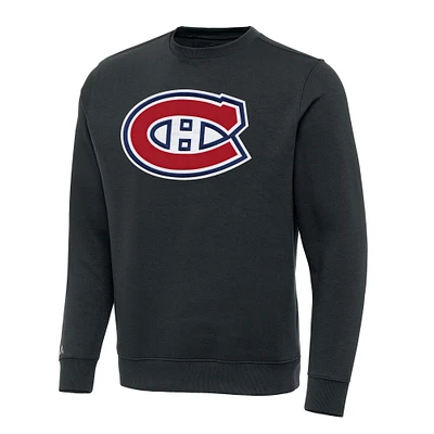 Men's Antigua Charcoal Montreal Canadiens Victory Crewneck Pullover Sweatshirt