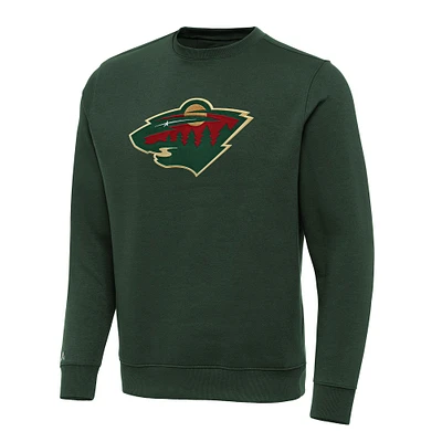 Men's Antigua Hunter Green Minnesota Wild Victory Crewneck Pullover Sweatshirt