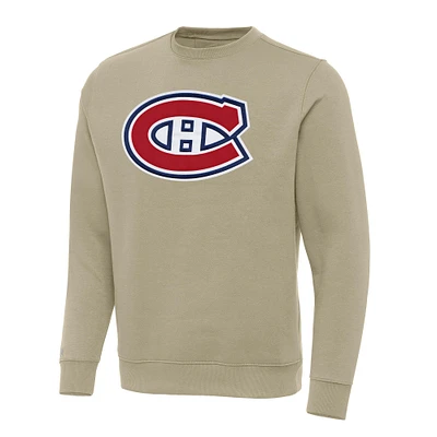 Men's Antigua Khaki Montreal Canadiens Victory Crewneck Pullover Sweatshirt