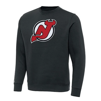 Men's Antigua Charcoal New Jersey Devils Victory Crewneck Pullover Sweatshirt
