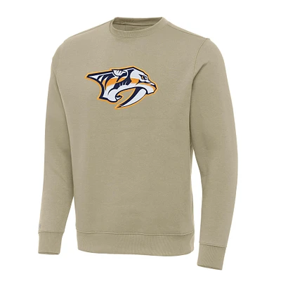 Men's Antigua Khaki Nashville Predators Victory Crewneck Pullover Sweatshirt