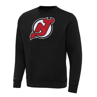 Men's Antigua Black New Jersey Devils Big & Tall Victory Crewneck Pullover Sweatshirt