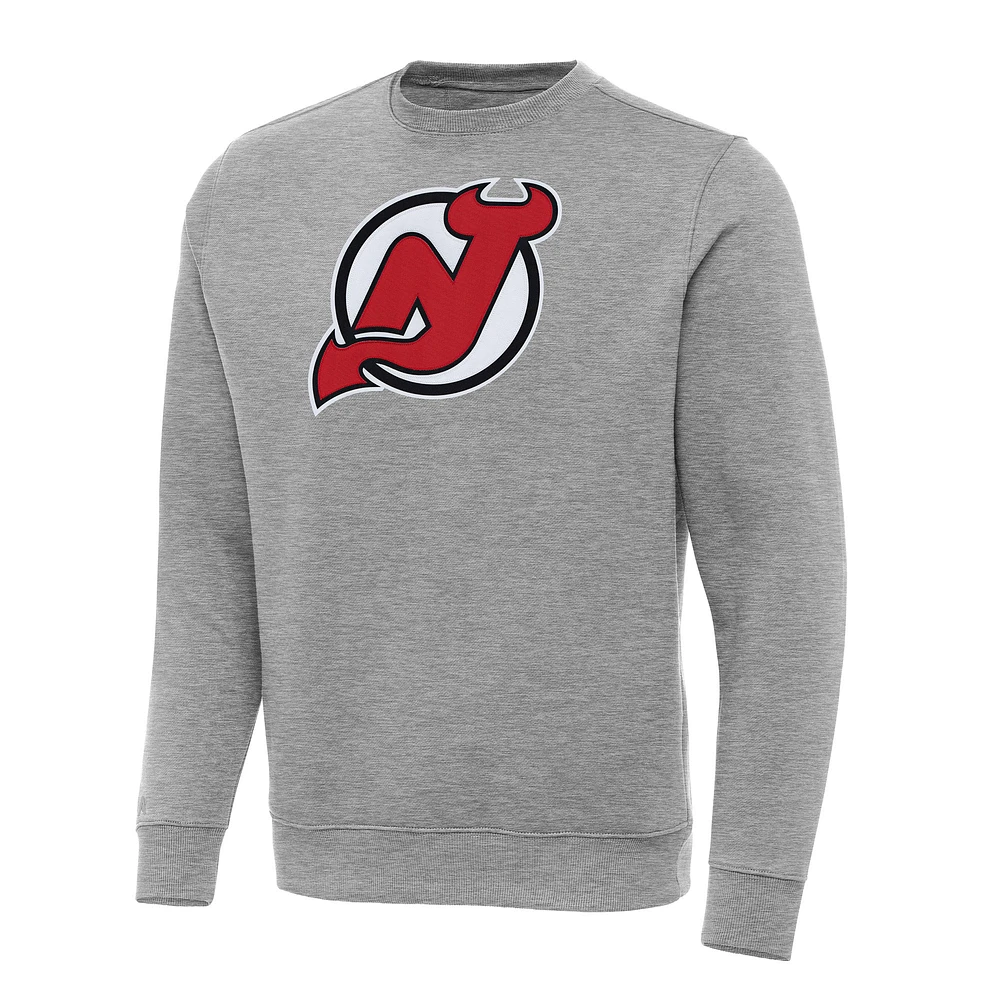 Men's Antigua Heather Gray New Jersey Devils Big & Tall Victory Crewneck Pullover Sweatshirt