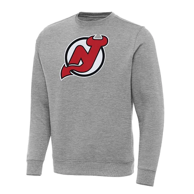 Men's Antigua Heather Gray New Jersey Devils Big & Tall Victory Crewneck Pullover Sweatshirt