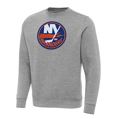 Men's Antigua Heather Gray New York Islanders Big & Tall Victory Crewneck Pullover Sweatshirt
