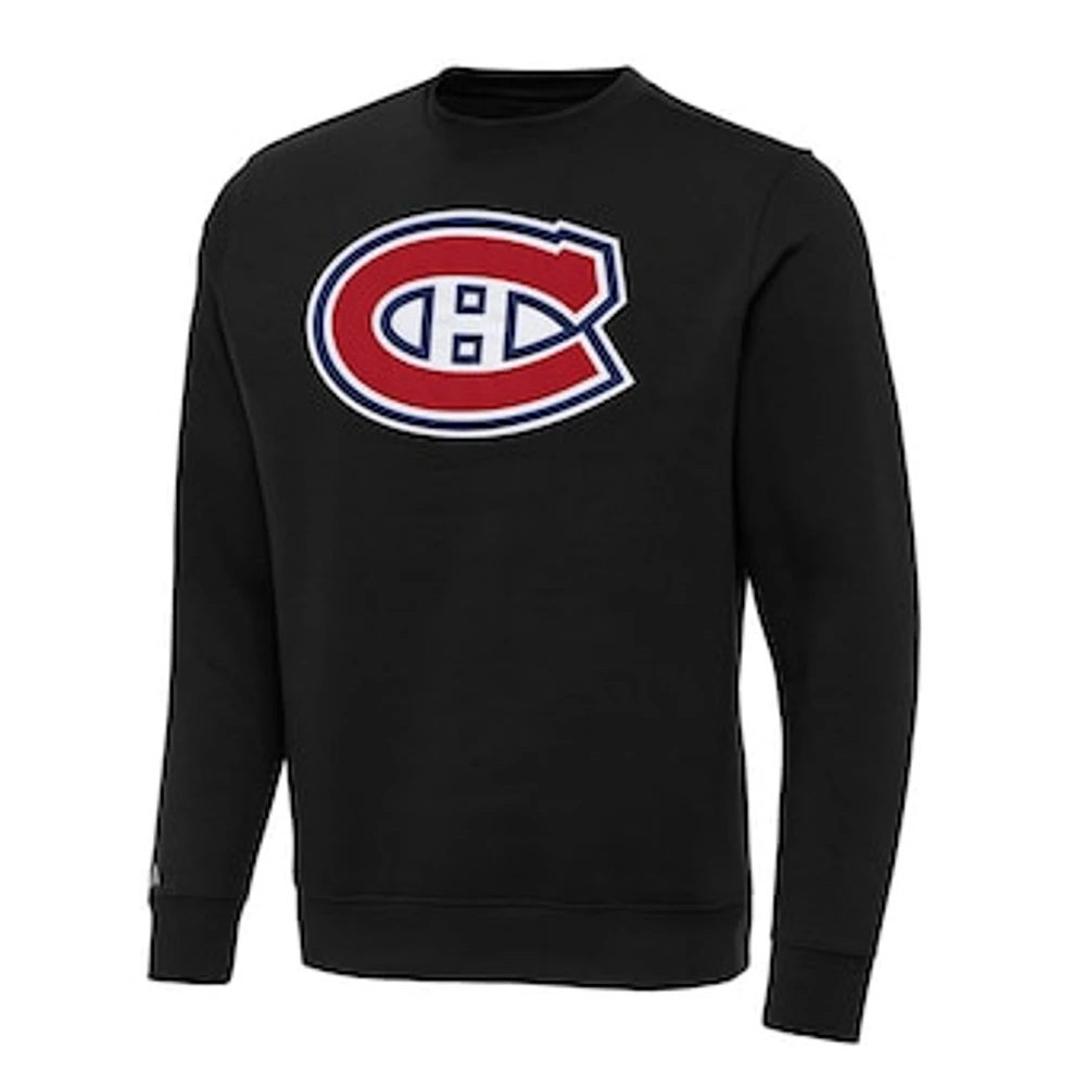 Men's Antigua Black Montreal Canadiens Big & Tall Victory Crewneck Pullover Sweatshirt