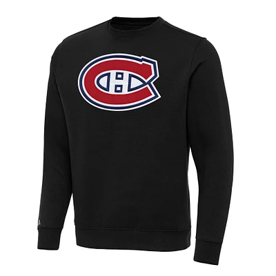 Men's Antigua Black Montreal Canadiens Big & Tall Victory Crewneck Pullover Sweatshirt