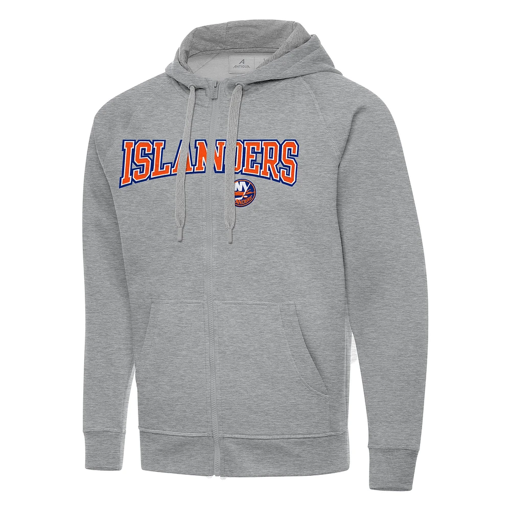 Men's Antigua Heather Gray New York Islanders Big & Tall Victory Full-Zip Hoodie