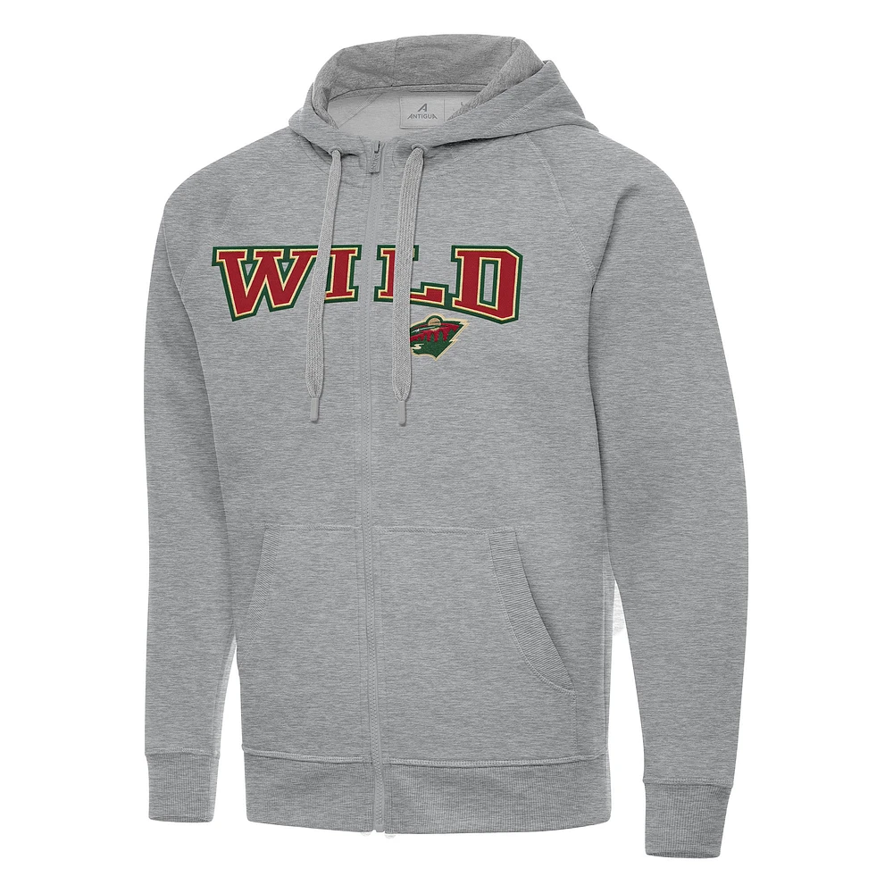 Men's Antigua Heather Gray Minnesota Wild Big & Tall Victory Full-Zip Hoodie