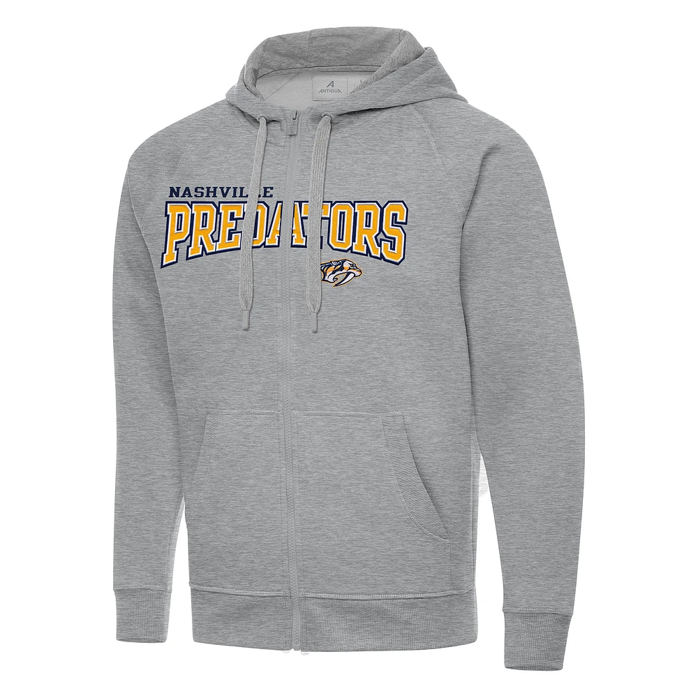 Men's Antigua Heather Gray Nashville Predators Big & Tall Victory Full-Zip Hoodie