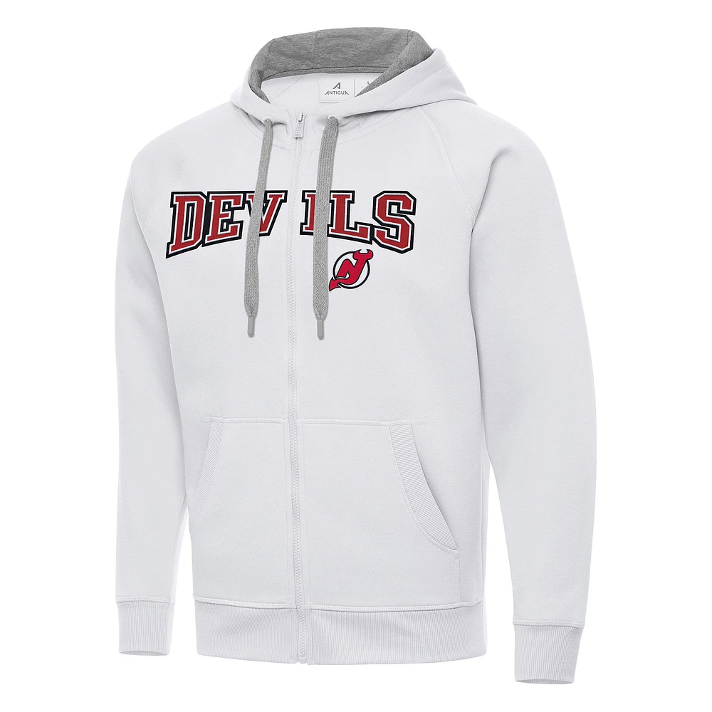Men's Antigua White New Jersey Devils Big & Tall Victory Full-Zip Hoodie