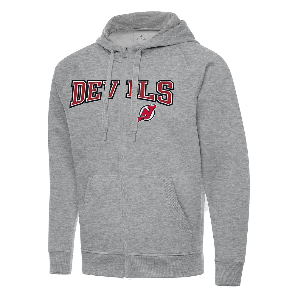 Men's Antigua Heather Gray New Jersey Devils Big & Tall Victory Full-Zip Hoodie