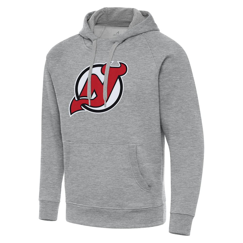 Men's Antigua Heather Gray New Jersey Devils Big & Tall Victory Pullover Hoodie