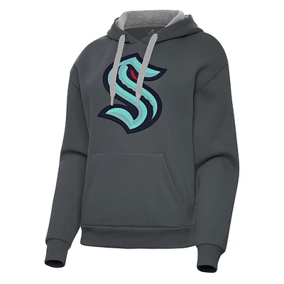 Women's Antigua Charcoal Seattle Kraken Victory Pullover Hoodie