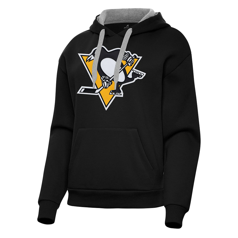 Women's Antigua Black Pittsburgh Penguins Victory Pullover Hoodie