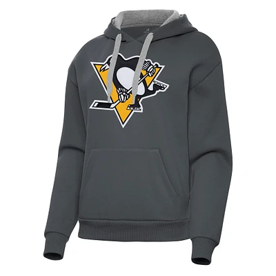 Women's Antigua Charcoal Pittsburgh Penguins Victory Pullover Hoodie