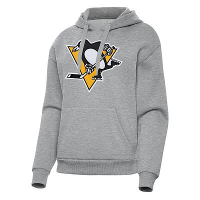 Women's Antigua Heather Gray Pittsburgh Penguins Victory Pullover Hoodie