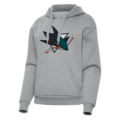 Women's Antigua Heather Gray San Jose Sharks Victory Pullover Hoodie