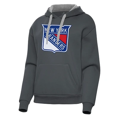 Women's Antigua Charcoal New York Rangers Victory Pullover Hoodie