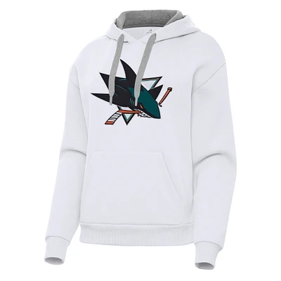 Women's Antigua White San Jose Sharks Victory Pullover Hoodie