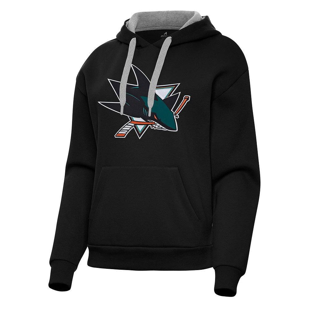 Women's Antigua Black San Jose Sharks Victory Pullover Hoodie