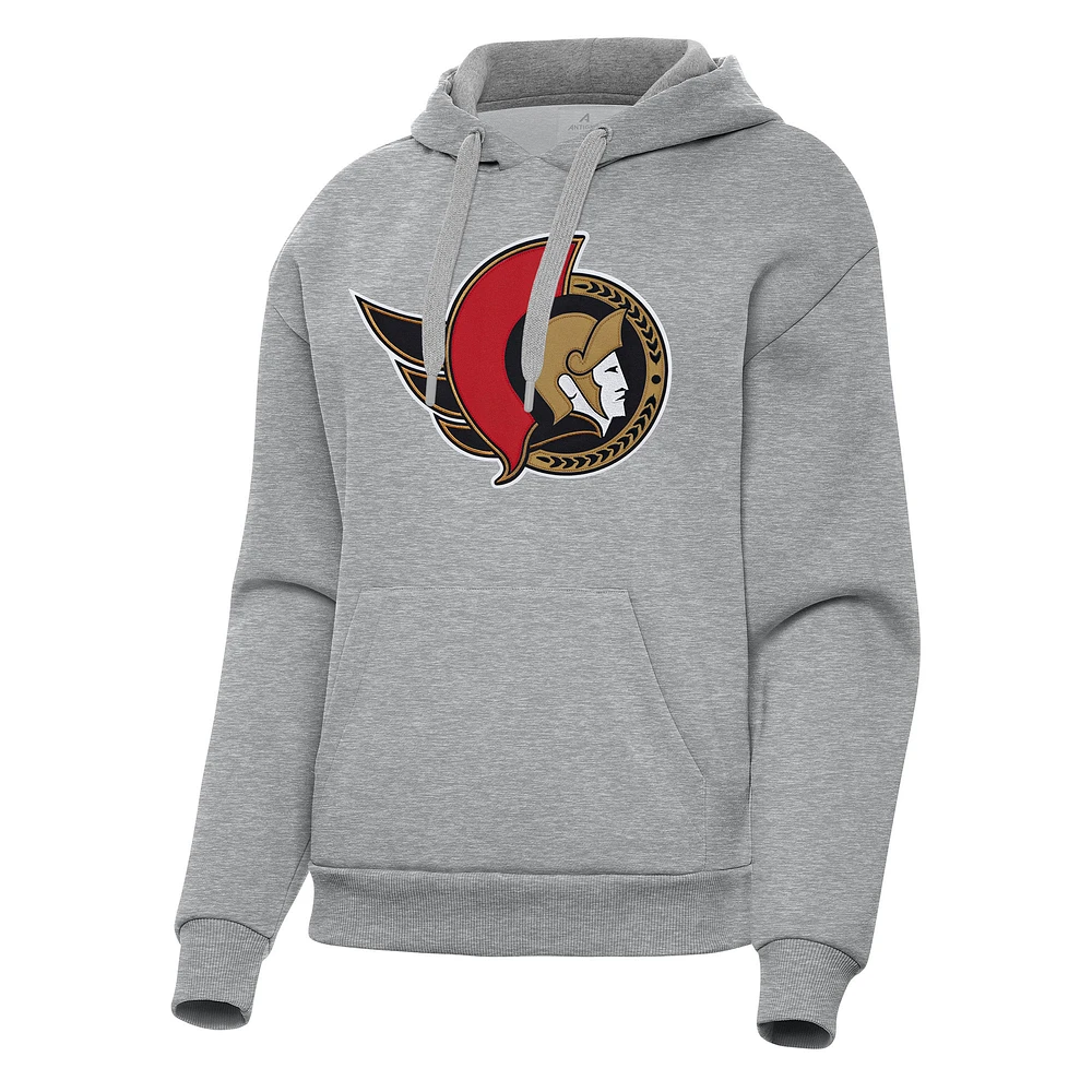 Women's Antigua Heather Gray Ottawa Senators Victory Pullover Hoodie