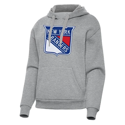 Women's Antigua Heather Gray New York Rangers Victory Pullover Hoodie