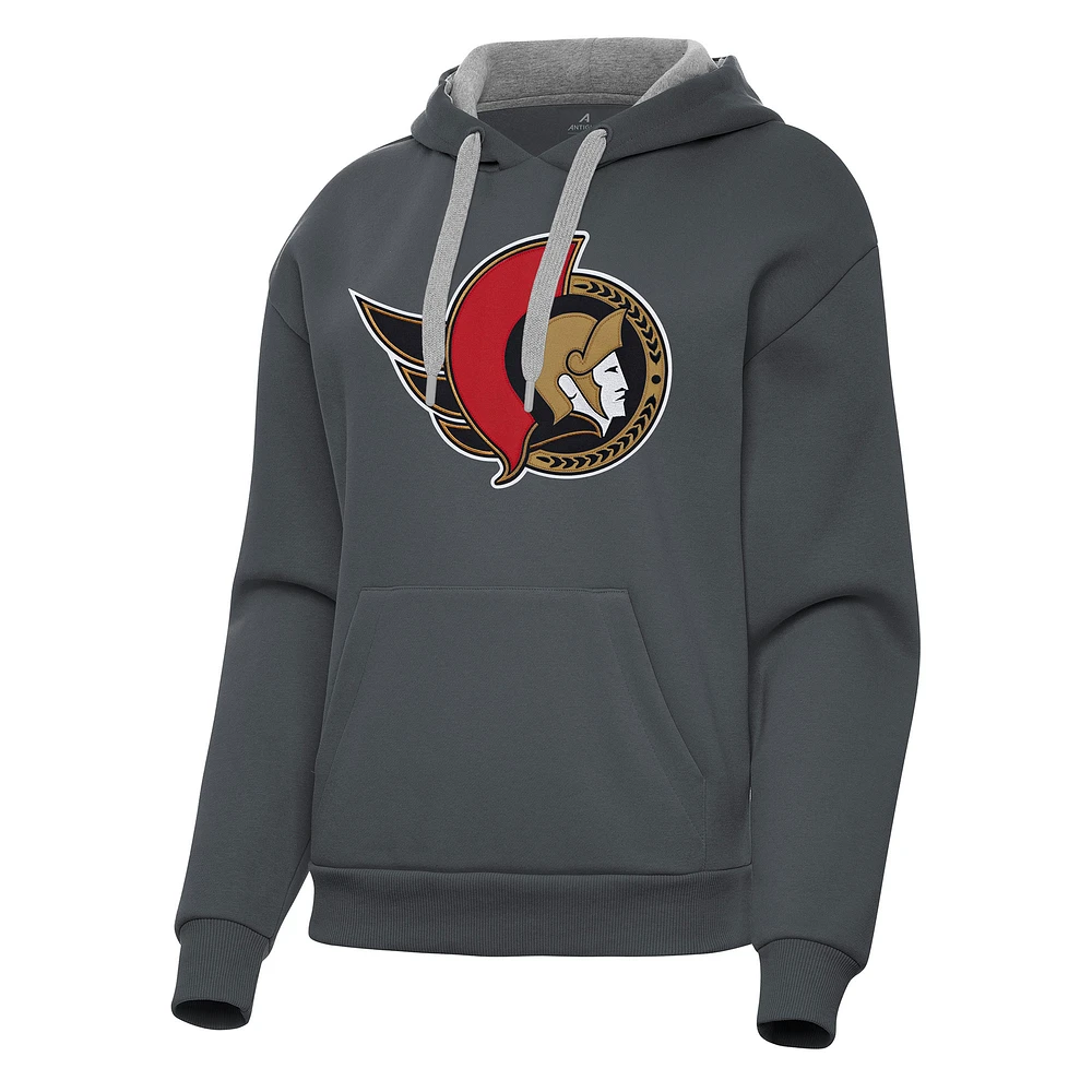 Women's Antigua Charcoal Ottawa Senators Victory Pullover Hoodie