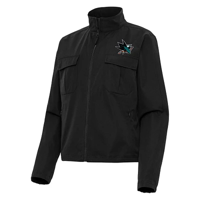 Women's Antigua Black San Jose Sharks Even Par Full-Zip Jacket