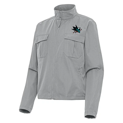 Women's Antigua Gray San Jose Sharks Even Par Full-Zip Jacket