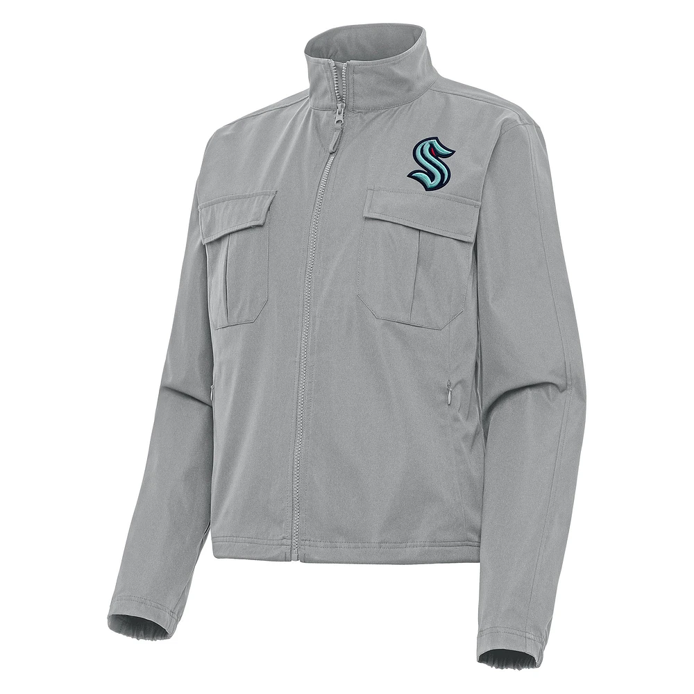 Women's Antigua Gray Seattle Kraken Even Par Full-Zip Jacket