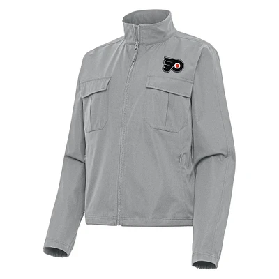 Women's Antigua Gray Philadelphia Flyers Even Par Full-Zip Jacket