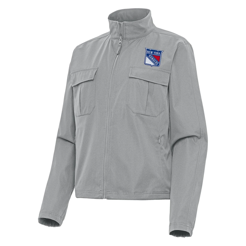 Women's Antigua Gray New York Rangers Even Par Full-Zip Jacket