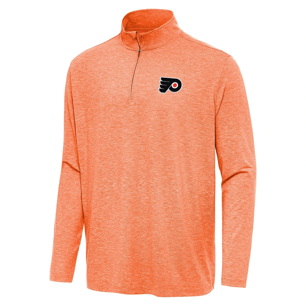 Men's Antigua Heather Orange Philadelphia Flyers Hunk Quarter-Zip Top