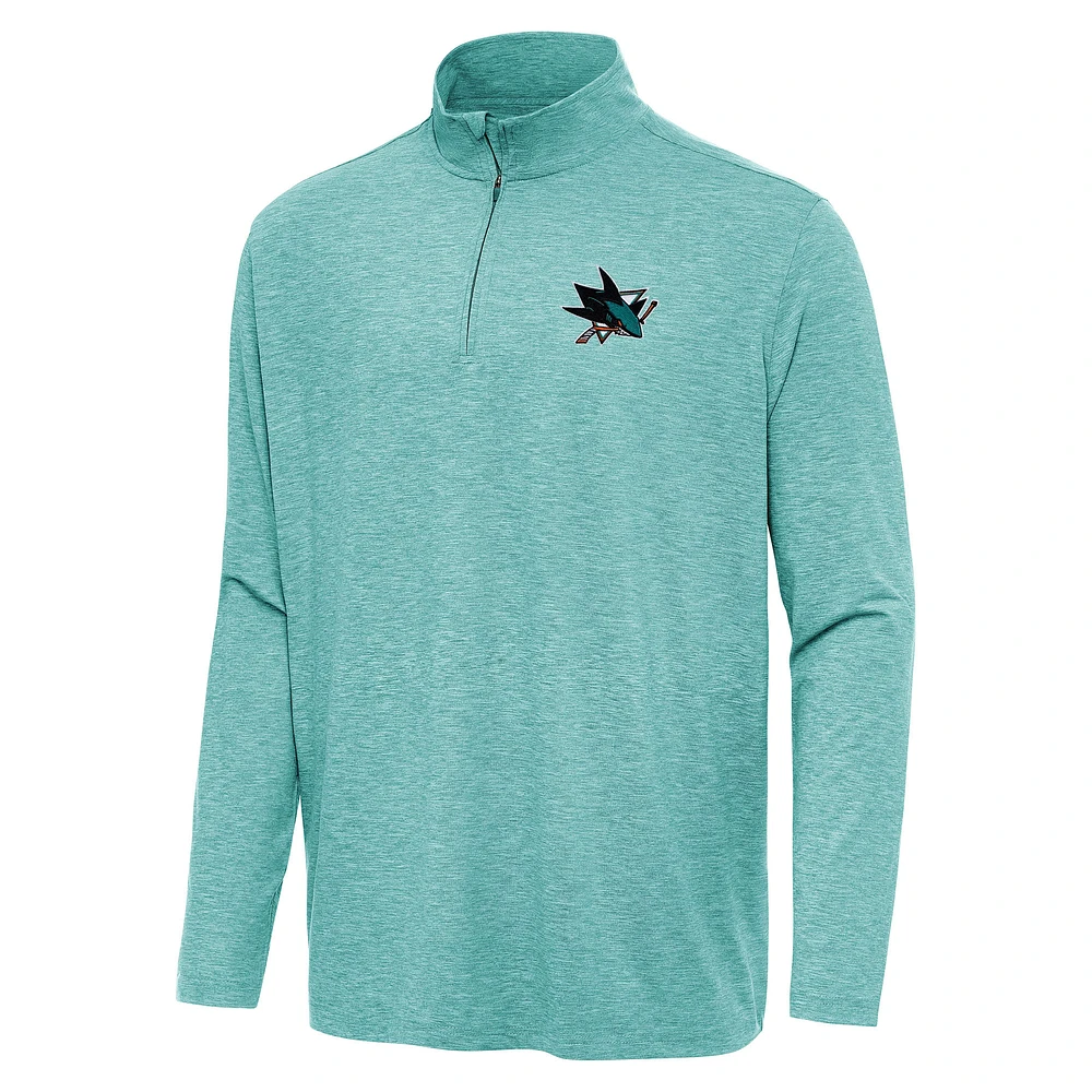 Men's Antigua Heather Aqua San Jose Sharks Hunk Quarter-Zip Top