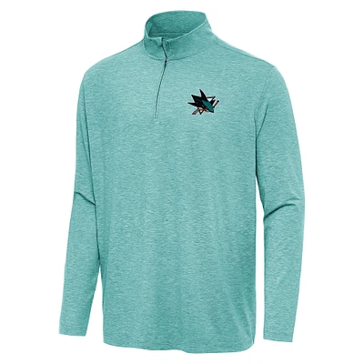 Men's Antigua Heather Aqua San Jose Sharks Hunk Quarter-Zip Top