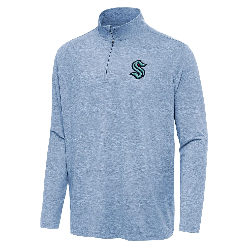 Men's Antigua Heather Blue Seattle Kraken Hunk Quarter-Zip Top