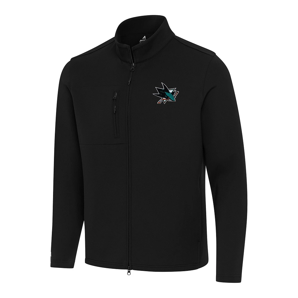 Men's Antigua Black San Jose Sharks Objection Double-Peached Full-Zip Jacket
