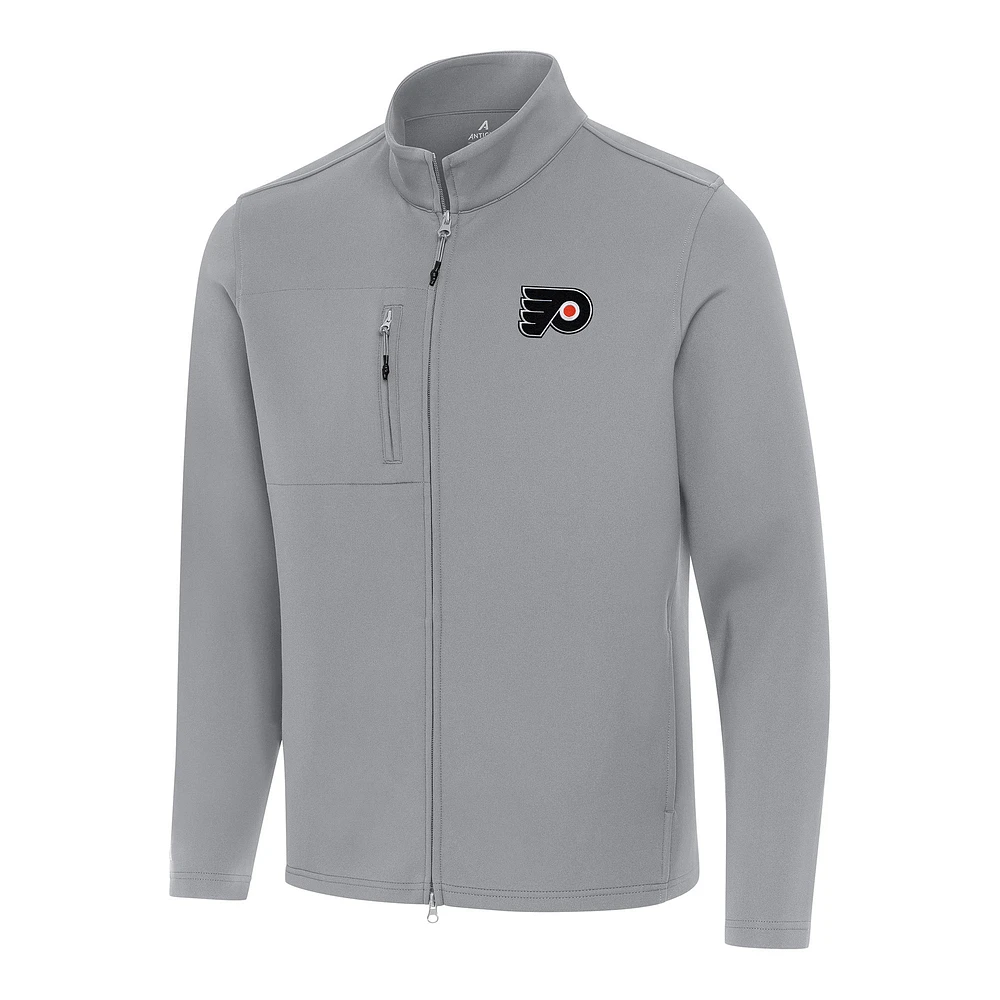 Men's Antigua Gray Philadelphia Flyers Objection Double-Peached Full-Zip Jacket
