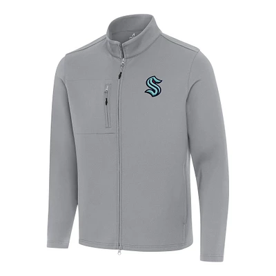 Men's Antigua Gray Seattle Kraken Objection Double-Peached Full-Zip Jacket