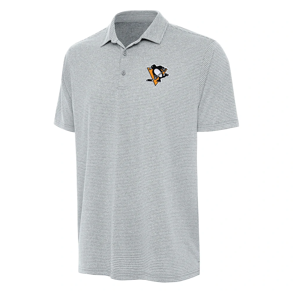 Men's Antigua Heather Gray Pittsburgh Penguins Scheme Polo