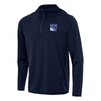 Men's Antigua Heather Navy New York Rangers Tidy Quarter-Zip Hoodie