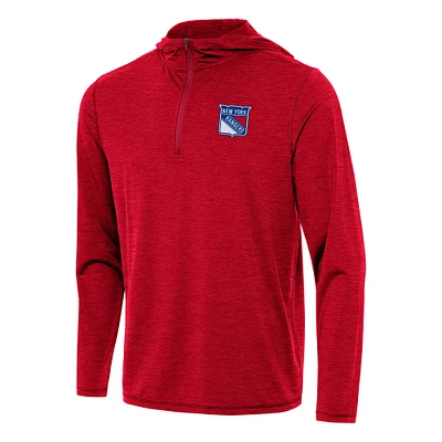 Men's Antigua Heather Red New York Rangers Tidy Quarter-Zip Hoodie