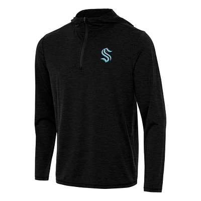 Men's Antigua Heather Black Seattle Kraken Tidy Quarter-Zip Hoodie