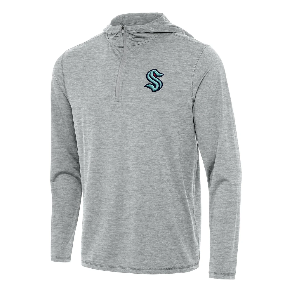 Men's Antigua Heather Gray Seattle Kraken Tidy Quarter-Zip Hoodie