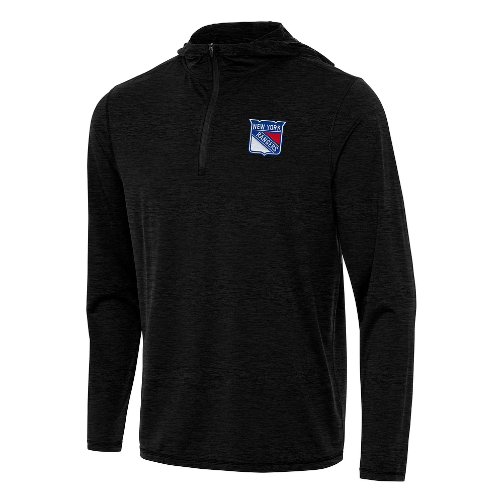Men's Antigua Heather New York Rangers Tidy Quarter-Zip Hoodie
