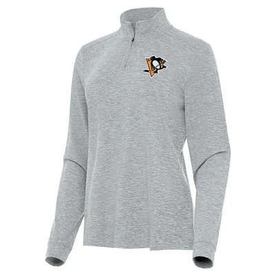 Women's Antigua Heather Gray Pittsburgh Penguins Mentor Quarter-Zip Mock Long Sleeve Top