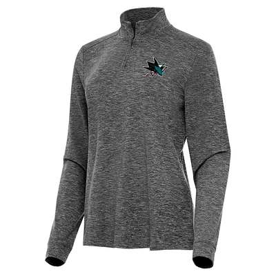 Women's Antigua Heather Black San Jose Sharks Mentor Quarter-Zip Mock Long Sleeve Top